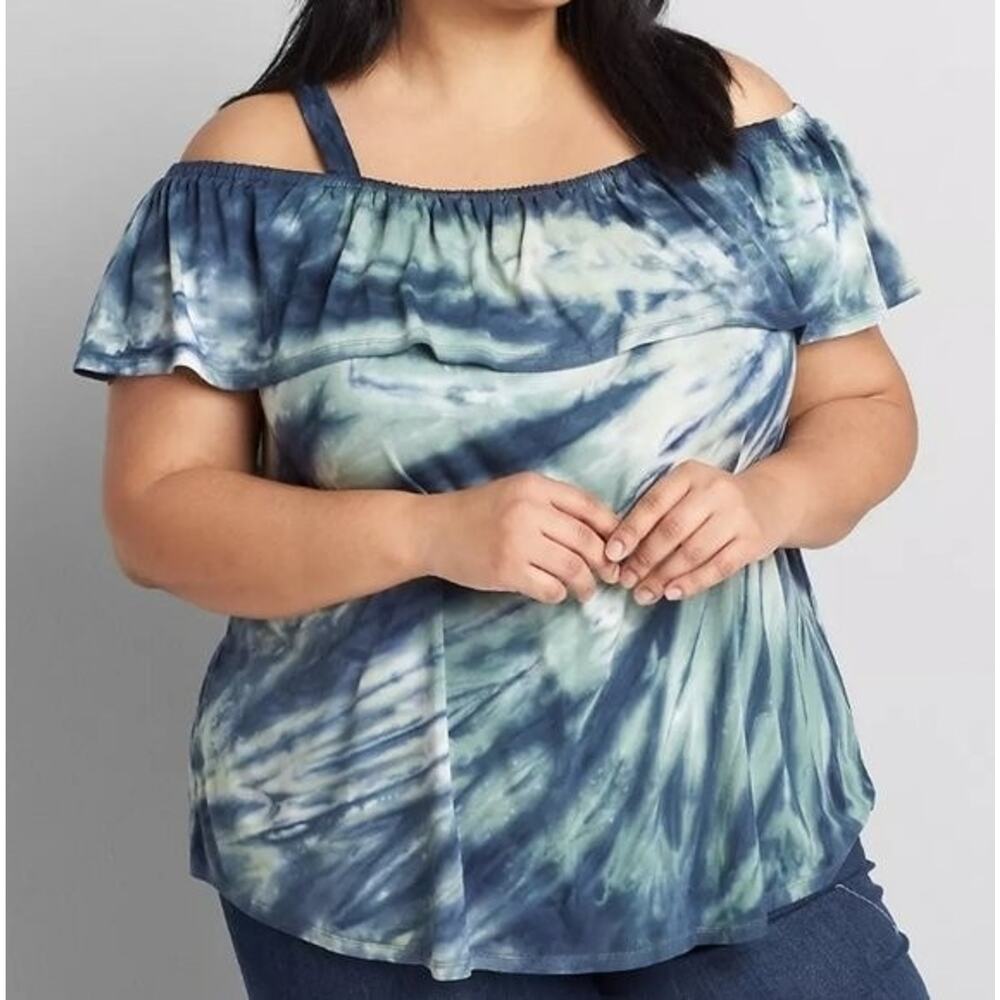 Lane Bryant Tie Dye Cold Shoulder Swing Top in blue size 14/16 NEW $49.99